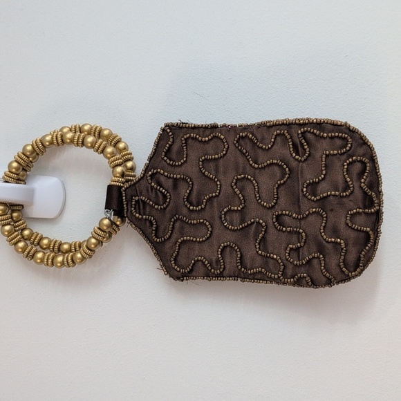 Brown and Gold Embroidered Wristlet with Beaded Ring Handle - Phone Case - Picture 2 of 8